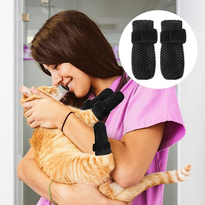 4Pcs Cat Shoes, Anti Scratch Cats Claw Covers, 3.62×1.57 Inches Breathable Mesh Nail Caps for Cats Claws, Adjustable Cat Mittens for Pet Bathing Feeding Cutting Nails(Black)