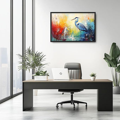 Extra Large Framed Abstract Heron Wall Art,Oversized Colorful Graffiti Heron Wall Decor Pictures for Living Room,Canvas Print Painting Modern Artwork Bedroom Office Bathroom Home Decor 36L x 24W