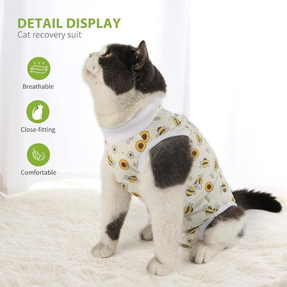2 Packs Cat Surgery Recovery Suit Surgical Clothes Abdominal Wounds Anti-Licking Cat Bodysuit Onesie Substitute E-Collar& Cone