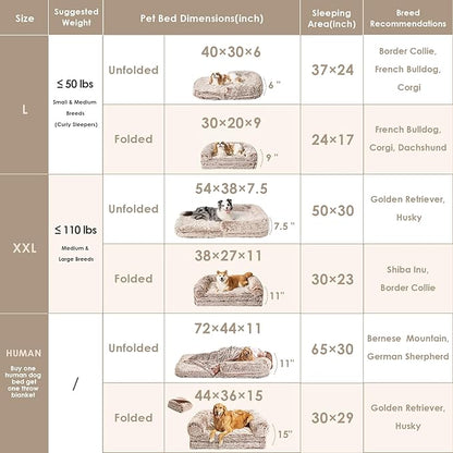 EHEYCIGA Foldable XXL Dog Bed, Faux Fur Fluffy Pet Couch Bed for Extra Large Dogs, Orthopedic Calming Memory Foam Pet Bed, Washable Soft Pet Sofa Bed with Non-Slip Bottom, Faded Brown, 54"x38"x7.5"