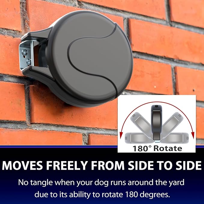 30ft Wall Mount Retractable Dog Tie Out Cable for Small to Large Dogs Between 20-75 lbs, Patented Retractable Dog Lead Great for Yard/Garden - Durable for 70,000 Cycles (Black, 30ft)