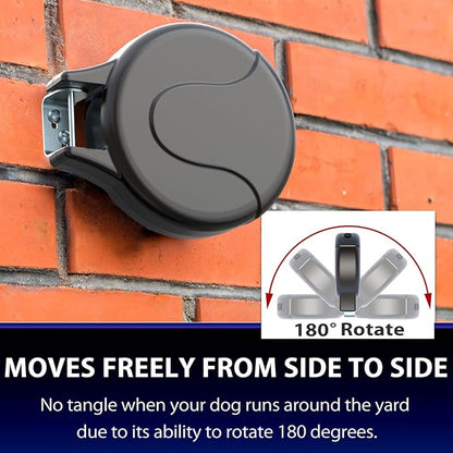 30ft Wall Mount Retractable Dog Tie Out Cable for Small to Large Dogs Between 20-75 lbs, Patented Retractable Dog Lead Great for Yard/Garden - Durable for 70,000 Cycles (Black, 30ft)