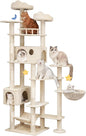 85inch Heavy Duty Cat Tree for Indoor Cats Large Adult, Tall Giant Cat Tower with Scratching Post, Large Perches, Cozy Cat Condos & Hanging Hammocks, Beige