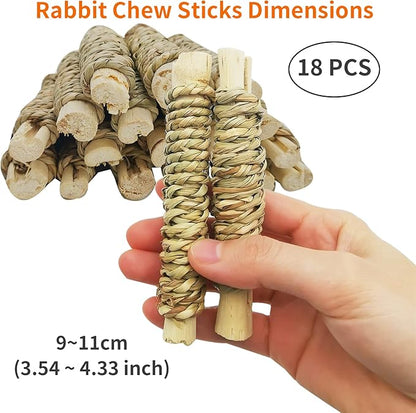 Fhiny 18 PCS Guinea Pig Chew Toys, Natural Seagrass Sweet Bamboo Molar Sticks for Teeth Bunny Chew Toys Cage Accessories for Rabbit Bunny Guinea Pig Chinchilla Hamster