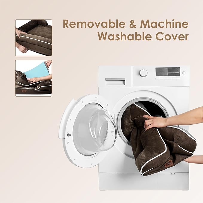 EHEYCIGA Orthopedic Dog Beds for Large Dogs, Waterproof Memory Foam Large Dog Bed with Sides, Non-Slip Bottom and Egg-Crate Foam Pet Couch Bed with Washable Removable Cover, Brown