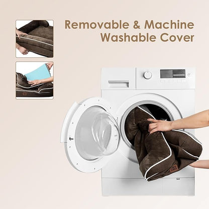 EHEYCIGA Orthopedic Dog Beds for Large Dogs, Waterproof Memory Foam Large Dog Bed with Sides, Non-Slip Bottom and Egg-Crate Foam Pet Couch Bed with Washable Removable Cover, Brown