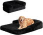 EHEYCIGA Foldable XXL Dog Bed, Faux Fur Fluffy Pet Couch Bed for Extra Large Dogs, Orthopedic Calming Memory Foam Big Pet Bed, Washable Soft Pet Sofa Bed with Non-Slip Bottom, Black, 54"x38"x7.5"