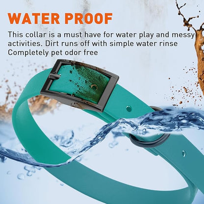 Dogline Biothane Waterproof Dog Collar Strong Coated Nylon Webbing with Black Hardware Odor- Proof for Easy Care Easy to Clean High Performance Fits Small Medium or Large Dogs, Blue Aqua