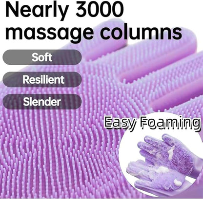 Dog Washing Gloves, Pet Grooming Gloves with Soft Brushes, Bathing and Massaging for Dogs and Cats, Silicone Heat Resistant Cleaning Gloves with High-Density Teeth (Purple)