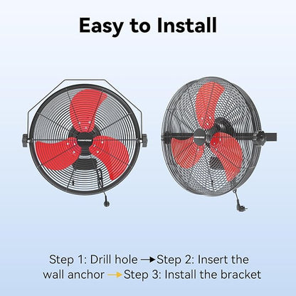 18 Inch Wall Fan Pro Series - 4900 CFM 3 Speed High Velocity Industrial Wall Mount Fans for Commercial, Residential, Warehouse, Covered Patio, Shop, Garage, Barn, Gazebo UL Safety Listed