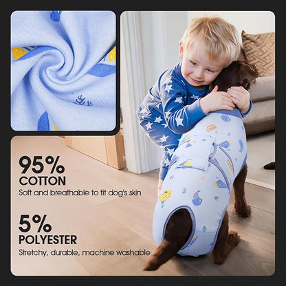 FUAMEY Recovery Suit for Dogs After Surgery,Soft Breathable Dog Bodysuit E-Collar & Cone Alternative Surgical Suit,Male Female Dog Neuter Spay Suits Anti Licking Wounds Onesie Blue Boat S