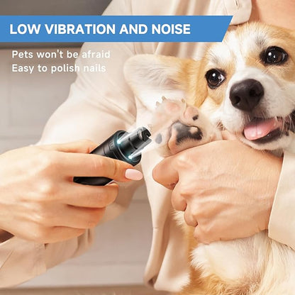 Dog Nail Grinder Quiet 2-Speed Pet Nail Grinder with 3 Led Lights and 3 Ports Rechargeable Electric Dog Nail Trimmer for Large and Small Dogs/Cats and Small Animals Safe (Black)
