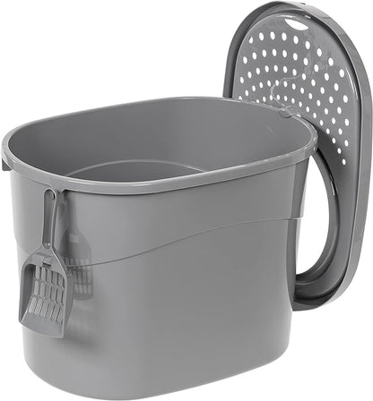 Amazon Basics Large Cat Litter Box with High Sides, Top Entry, Includes Scoop, 20.5 x 14.75 x 14.38 inches, Grey