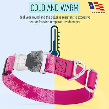 Dogline Biothane Waterproof Dog Collar with Herm Sprenger Stainless Steel Quick Release Buckle – Heavy Duty Tactical Durable Collar for Dogs – Comfortable and Safe Pet Collar, W 3/4" L 12-19", Magenta