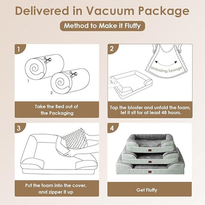 EHEYCIGA Orthopedic Dog Beds for Extra Large Dogs, Waterproof Memory Foam XXL Dog Bed with Sides, Non-Slip Bottom and Egg-Crate Foam Big Pet Couch Bed with Washable Removable Cover, Greyish Green