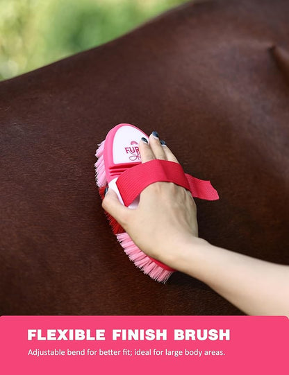 11PCS Horse Grooming Kit Curry Comb Sweat Scraper Horse Bathing Supplies Grooming Tools with Storage Bag Pink Garnet