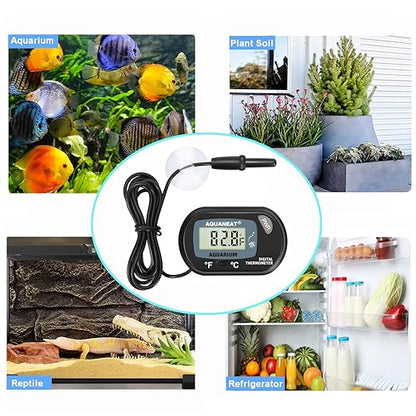 AQUANEAT 2 Pack Aquarium Thermometer, Fish Tank Thermometer, Digital Temperature Test, with Large LCD Display