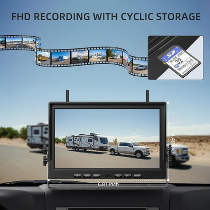 eRapta 4 Wireless Backup Camera Magnetic: 10.1" IPS Full-Size DVR Monitor, Install-Free RV Camera System with IR Night Vision, Built-in 9600mAh Battery for RV/Camper/Truck/Trailer/Tractor ACT104