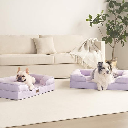 EHEYCIGA Orthopedic Dog Beds for Large Dogs, Waterproof Memory Foam Large Pet Bed with Sides, Non-Slip Bottom and Egg-Crate Foam Dog Couch Bed with Washable Removable Cover, Lilac