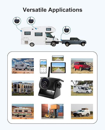 1080P Solar Wireless Backup Camera - Magnetic Hitch Rear Front Camera with Night Vision, 365-Day Standby, Waterproof, Rechargeable Battery for Horse Trailer RV Truck Car for Phone Pad Android