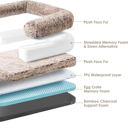 EHEYCIGA Foldable XXL Dog Bed, Faux Fur Fluffy Pet Couch Bed for Extra Large Dogs, Orthopedic Calming Memory Foam Pet Bed, Washable Soft Pet Sofa Bed with Non-Slip Bottom, Faded Brown, 54"x38"x7.5"