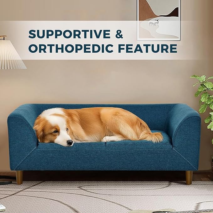 Dog Sofa Couch for Medium to Large Dogs, Memory Foam Dog Sofa Bed, Modern Elevated Pet Couch Bed with Wooden Legs, Light Grey