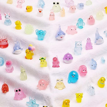72 Types Luminous Mini Resin Animals, Plastic Tiny Resin Animals to Hide Prank,Mini Animals Figures for Fairy Garden, Dollhouse,Terrariums, Potted,Cake Topper, Miniature Landscape Ornament