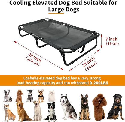 Elevated Dog Bed Large Sized Dog Cots Beds for Large Dogs Foldable Raised Dogs Beds Outdoor Cooling Chew-Proof, No Assembly Need, Black