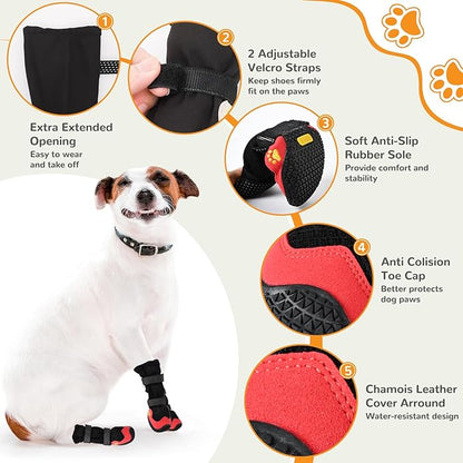 Dog Shoes for Medium Large Size Dogs, Breathable Dog Shoe for Hot Pavement, Dog Booties and Paw Protectors to Prevent Licking, Anti-Slip Dog Boots with Reflective for Summer, Hiking, Snow (Size 1)