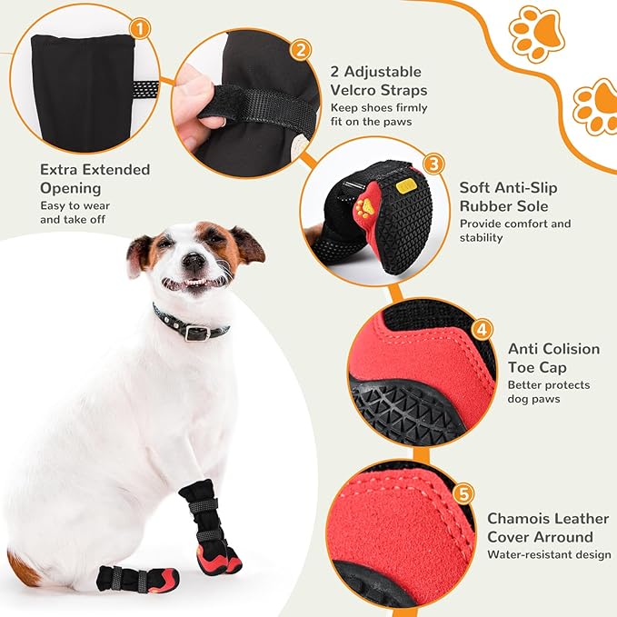 Dog Shoes for Medium Large Size Dogs, Breathable Dog Shoe for Hot Pavement, Dog Booties and Paw Protectors to Prevent Licking, Anti-Slip Dog Boots with Reflective for Summer, Hiking, Snow (Size 4)