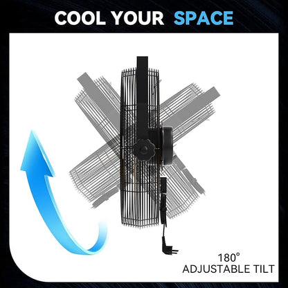 4580 CFM 18 inch High Velocity Wall Mounted Fan, 3-Speed Metal Fan with Sealed Motor, 360 Degree Tliting Heavy Duty Wall Fan for Patio, Barn, Garage, and Gazebo - UL listed