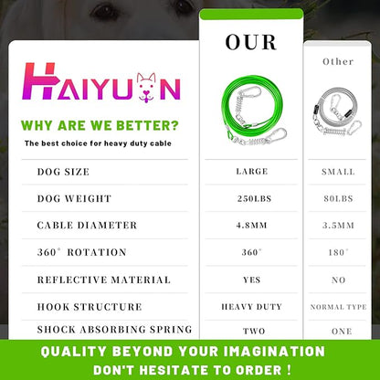 Dog Tie Out Cable 10/15/20/25/30FT Dog Run Cable Rosy Pink/Blue/Purple/Silver/Red/Green/YellowTie Out Cable for Large Dogs Heavy Duty for Outside Hold Large Dogs Up to 250LBS