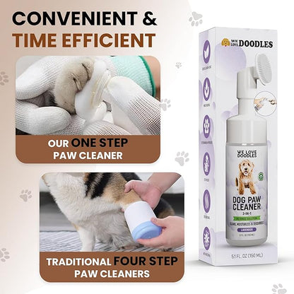 Dog Paw Cleaner (Over 100+ Feet Cleanings) No-Rinse Dog Foot Washer, Gentle and Safe Paw Cleaner for Dogs and Cats, Foam Formula, Moisturizes and Deodorizes, 150mL (Lavender) [We Love Doodles]