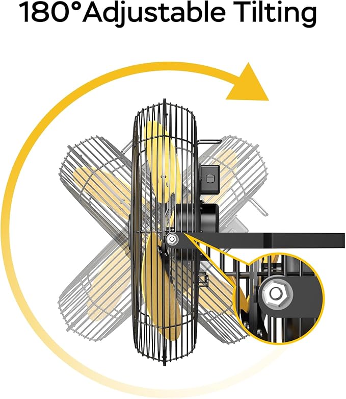 2800 CFM 12" Industrial Wall Mount Fan, High Velocity 3-Speed Professional Metal Wall Mounted Fan with Sealed Motor, Heavy Duty Fan Indoor for Covered Patio, Greenhouse, Gazebo, and Garage, UL Listed