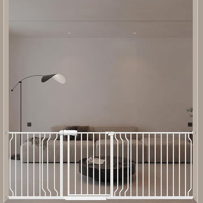 ALLAIBB Extra Wide Pressure Mounted Baby Gate Walk Through Child Kids Safety Toddler Tension White Long Large Pet Dog Gates with Extension for doorways Kitchen (71.65-85.03"/182-218cm, White)