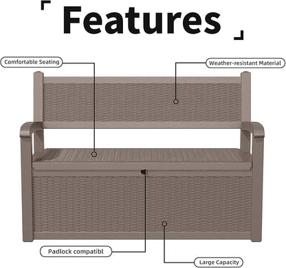 80 Gallon Storage Bench Deck Box, Waterproof and Lockable Outdoor Storage Furniture for Patio, Garden, and Porch – Perfect for Storing Garden Tools and Cushions (Gray)