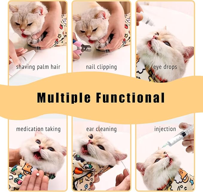 35.4" Cat Grooming Wrap,Self-Adherent Cat Wrap for Cutting Nails,Anti-Escape Cat Swaddle Wrap,Multifunctional Anti-Scratch Cat Restraint Wrap for Medicine,Nail Clipping,Ear Cleaning(Within 22lbs)