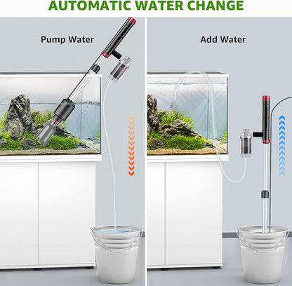 Electric Aquarium Vacuum Gravel Cleaner: 24W Fish Tank Vacuum Gravel Cleaner with Strong Suction for Automatic Water Change Algae Remover Sand Wash Water Shower and Water Circulation, Timed Off