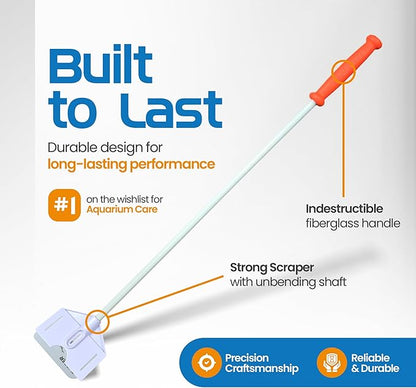 FL!PPER Flipper Platinum Aquarium Algae Scraper | Glass & Acrylic Tank Cleaner with Serrated Blade for Efficient Aquarium Maintenance (18” Rigid Shaft)