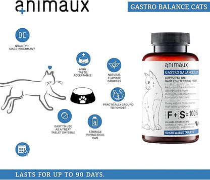 animaux - Gastro Balance for Cats, Supports Gastro-intestinal Tract, Prevents Diarrhoea, Constipation, Hairballs & Flatulence, supplementary probiotics, 90 chewable Tablets, 90 Days Supply