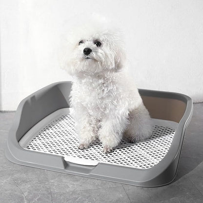 Fabater Dog Potty Toilet Training Tray, Portable Multifunctional Mesh Puppy Training Toilet Pad Holder with Bafflel for Small Dogs Puppies (Gray)