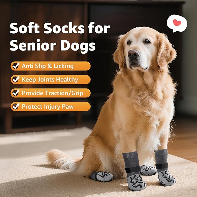 Double Sides Non-Slip Dog Socks to Prevent Licking Paws - Strong Traction for Hardwood Floors, Senior Dogs, Paw Protector, Dog Socks with Grippers - X-Large