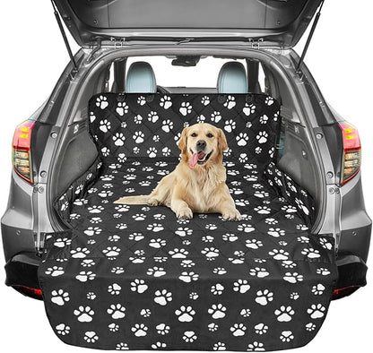 F-color SUV Cargo Liner for Dogs, Water Resistant Pet Cargo Cover Dog Seat Cover Mat for SUVs Sedans Vans with Bumper Flap Protector, Non-Slip, Large Size Universal Fit, Paw Print