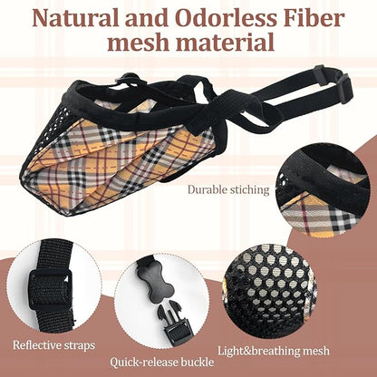 Dog Muzzle for Small Large Dogs - Soft Nylon Basket Muzzle with Adjustable Strap, Breathable Mesh Design Prevents Biting Chewing Licking Eating - Ideal for Training, Grooming & Vet Visits (Yellow, L)