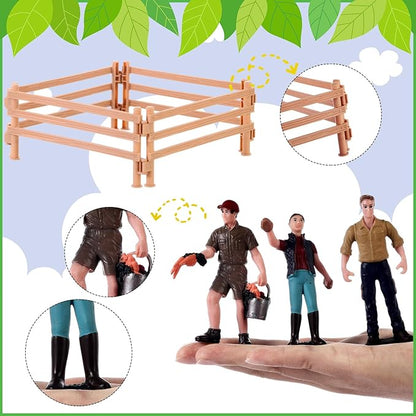 27 Pcs Horse Ranch Playset, 5 Horse Figurines 3 People Figurines 8 Fence 3 Model Trees 1 Moss Mat for Diorama Project Educational Gift Cake Topper