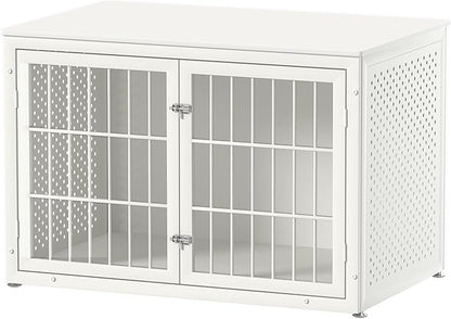 48" Heavy Duty Dog Crate Furniture for Large Dogs, Metal Cage for High Anxiety Dogs, Wooden Kennel Furniture Indoor, Decorative Dog Kennel End Table, XL,White