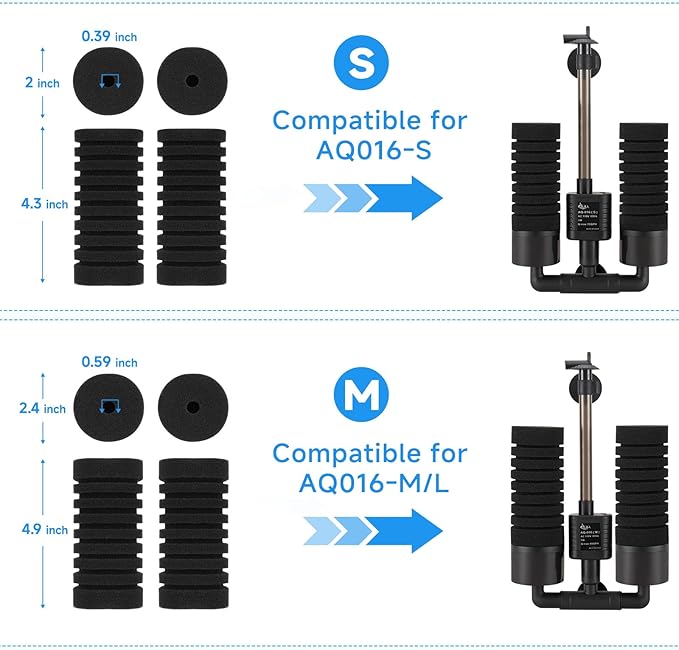 AQQA 4 Pack Aquarium Sponge Filter Replacement for AQ016-S