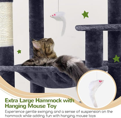 Globlazer Heavy Duty Cat Tree, 70 inch Sturdy Cat Tree for Indoor Cats Extra Large Cat Tower with Scratching Post, Hammock, Cat Condo for Adult Cats Kittens, F70 Pro, Dark Grey