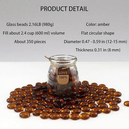 2.16LB Glass Beads Vase Filler Aquarium Gravel Decor Flat Glass Marbles Gems Pebbles Fish Tank Rocks Home Decorative Art Craft - Amber