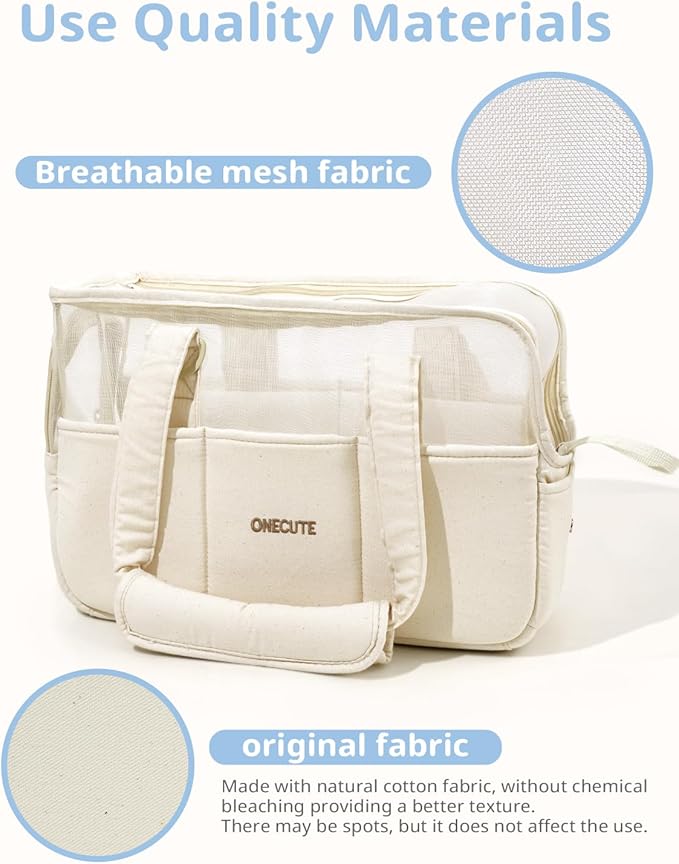 Dog Purse Carrier for Small Dogs Rabbit cat with Large Pockets, Cotton Bag, Dog Carrier Soft Sided, Collapsible Travel Puppy Carrier (Beige Breathable, 17.0" L x 7.5" W x 12.0" H)